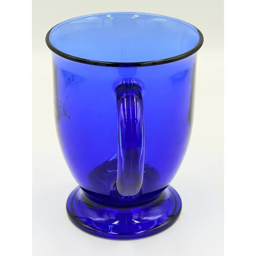 Vintage STARBUCKS Cobalt Blue Anchor Hocking Glass Pedestal Coffee Cup Mug 1990s